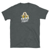 Dark grey t-shirt featuring funny "Sword Fight" banana design, ideal gay pride apparel.