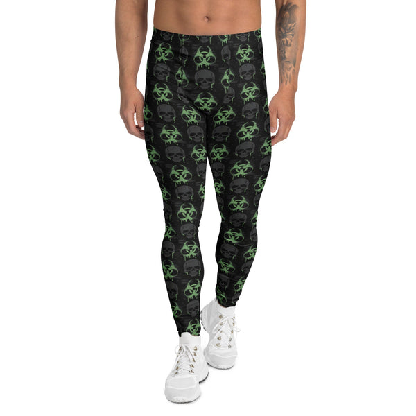 Toxic Reaper Men’s Leggings with radioactive skulls and biohazard symbols for gym and streetwear.