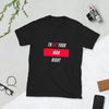 Black t-shirt with bold text 'TREAT YOUR MAN RIGHT', gay pride apparel.
