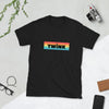 Twink Pride Flag Shirt LGBTQ+ Pride Gay Ally Adult Tee on black fabric, featuring colorful striped design.