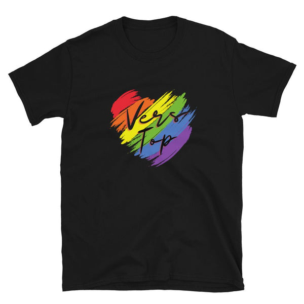 Vers Versatile LGBT Gay Receptive Dominance Partner T-shirt with rainbow heart design.