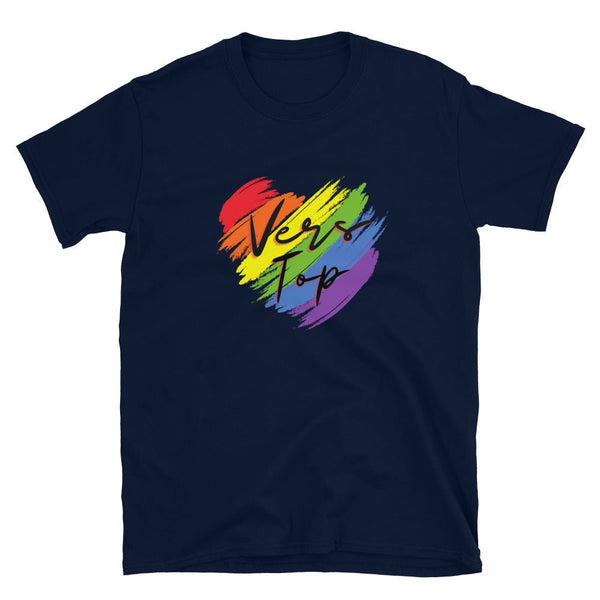 Vers Versatile LGBT Gay Receptive Dominance Partner T-shirt with rainbow heart design.