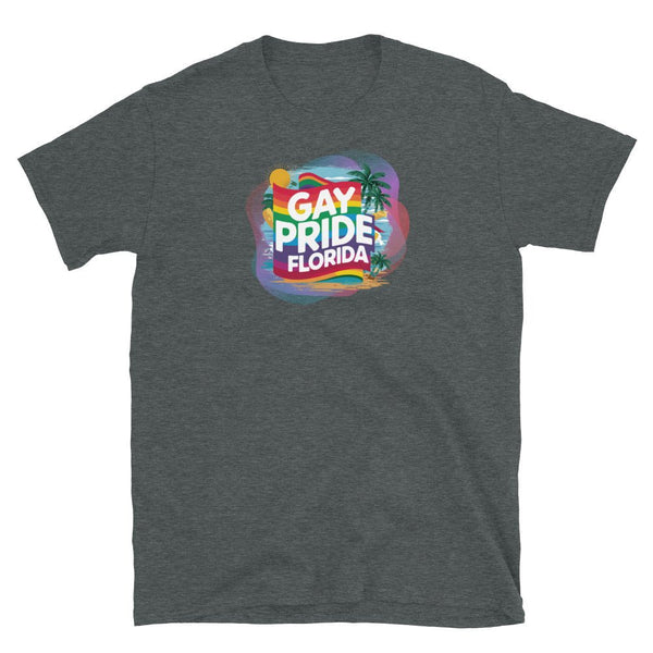 Dark grey gay shirt featuring colorful Gay Pride Florida design for LGBT celebrations.