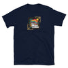 Navy blue gay shirt featuring vibrant Gay Pride Florida design with palm trees.