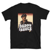 Vintage Daddy Issues Shirt of Leather Daddy Gay LGBTQ Pride Leather Daddy Gay Pride on black cotton t-shirt.