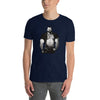 Navy gay shirt featuring vintage muscle bear graphic, perfect LGBTQ pride apparel.